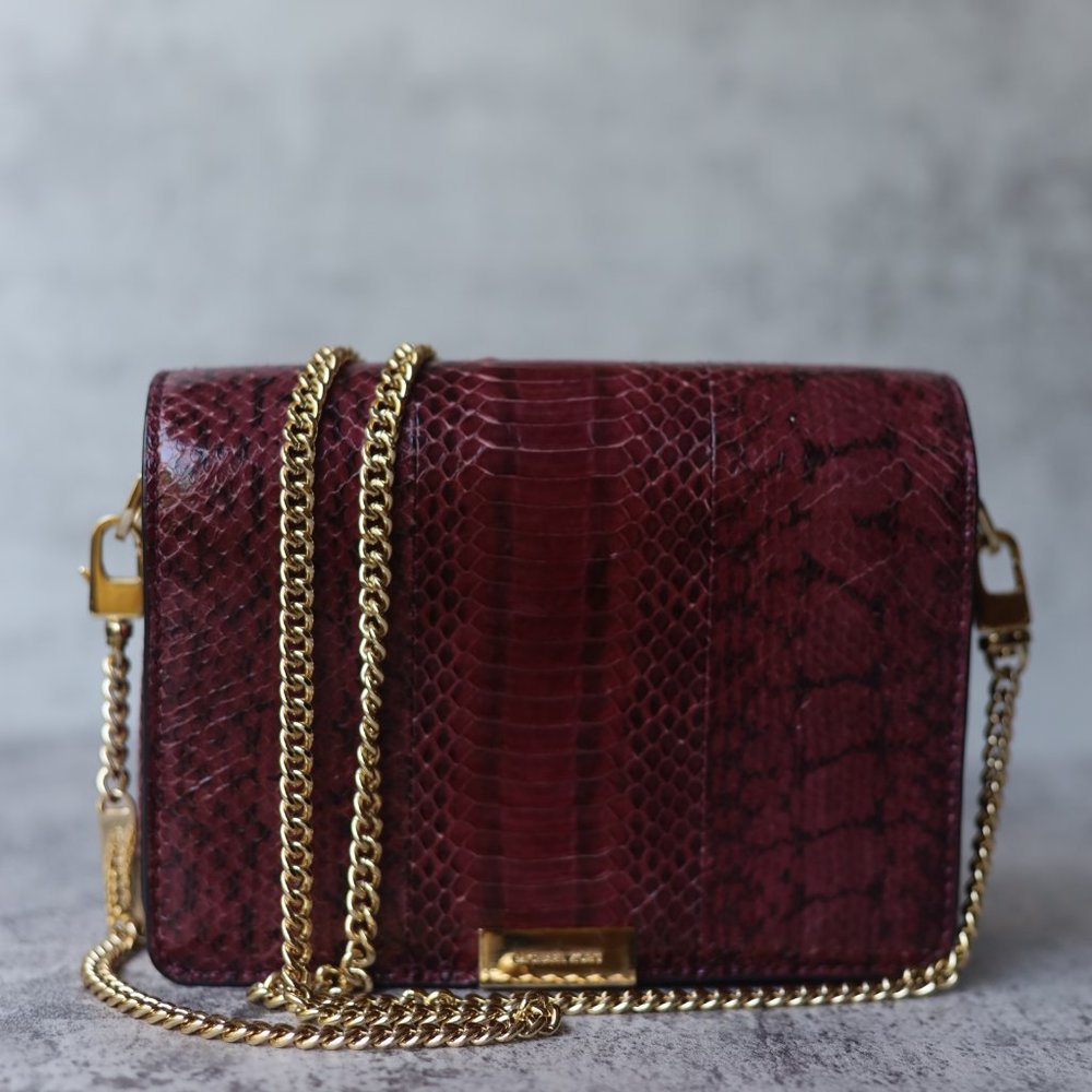 Michael Kors | Mulberry Snakeskin Jade Gusett Convertible Clutch